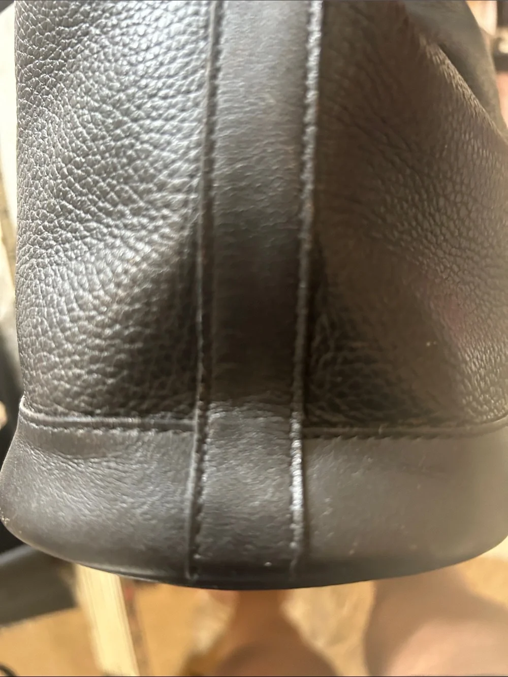 Burberrys Black Pebble Leather Drawstring Bucket Bag